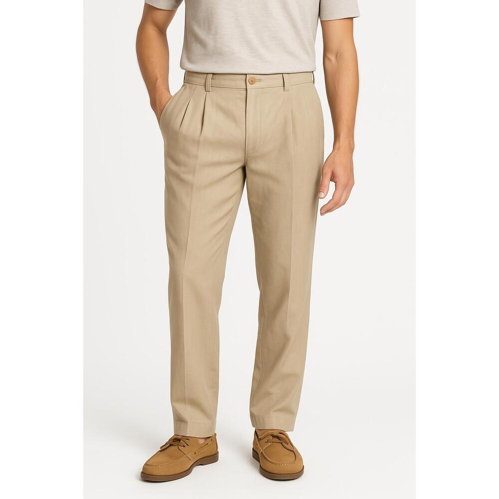Tommy Bahama Pants Mens 40x30 Beige Pleated Silk Button Closure Side Pockets